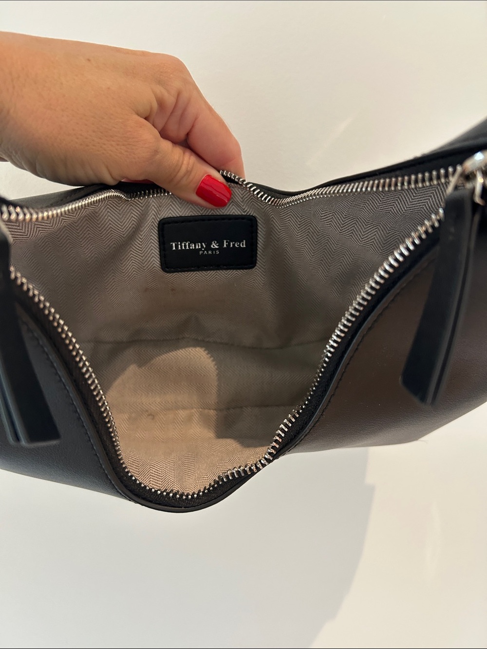 Black Leather Crescent Shoulder Bag - Picture 3 of 6